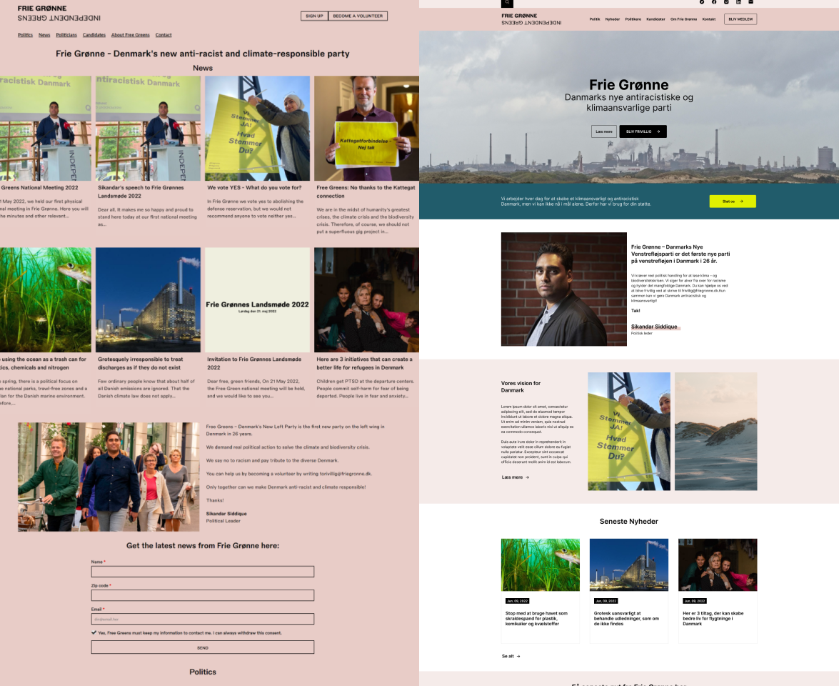 An early Friegrønne website and Figma mockup
